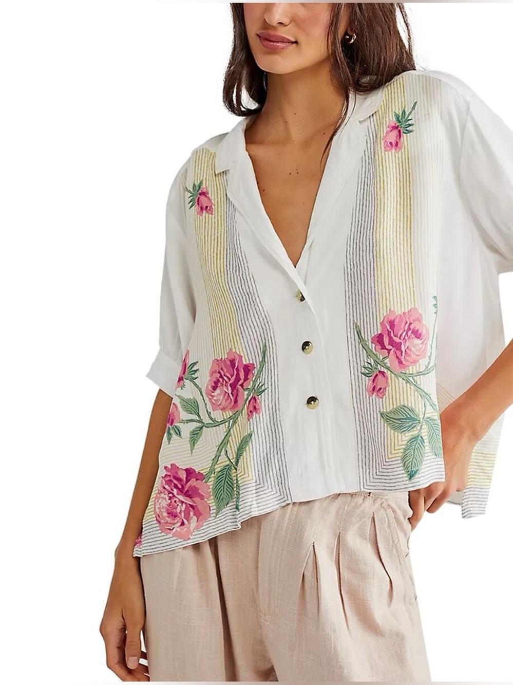 Free People Vintage-Inspired Big Blooms Button Up Shirt